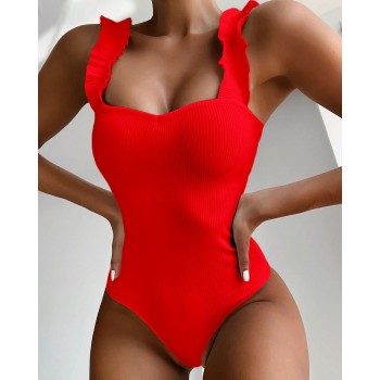 New 2020 Sexy White Ruffled One Piece Swimsuit Women Swimwear Female Bather Bathing Suit Push Up Monokini SwimWear 5338